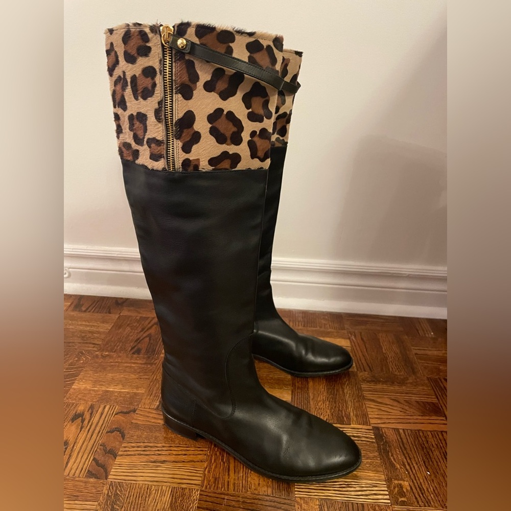 Stuart Weitzman leather boots with leopard detail